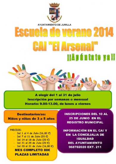 Igualdad oferta la Escuela de Verano 2014 del CAI  para nios y nias de la localidad
