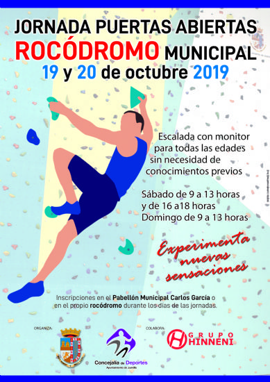 Deportes celebrar puertas abiertas en el Rocdromo los das 19 y 20 de octubre