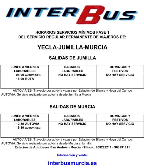 Confirmado el restablecimiento del servicio de autobs a Yecla y Murcia para el lunes 18