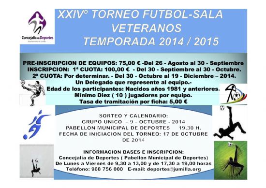 Permanece abierto el plazo de preinscripciones para los Torneos de Ftbol Sala Aficionados y Veteranos 2014/2015