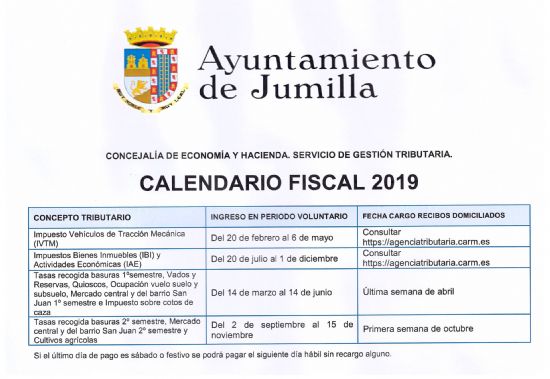 Gestin Tributaria recuerda las fechas claves del calendario fiscal local de 2019