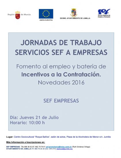 Este jueves se llevar a cabo en Jumilla una jornada sobre Servicios SEF a Empresas 