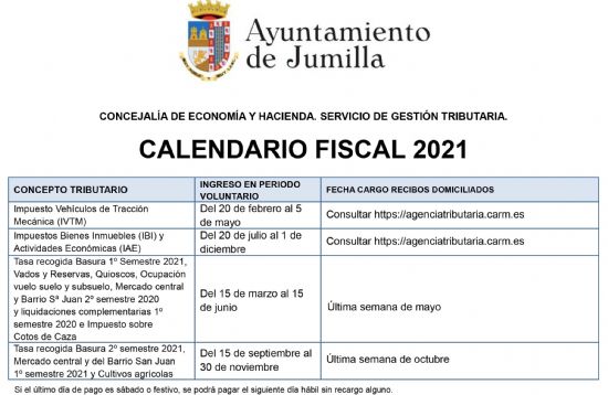 Gestin Tributaria hace pblicas las fechas claves del calendario fiscal local de 2021