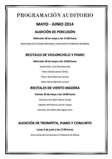 La Escuela Municipal de Msica y el Conservatorio de Jumilla, presentan las actuaciones previstas para mayo y junio